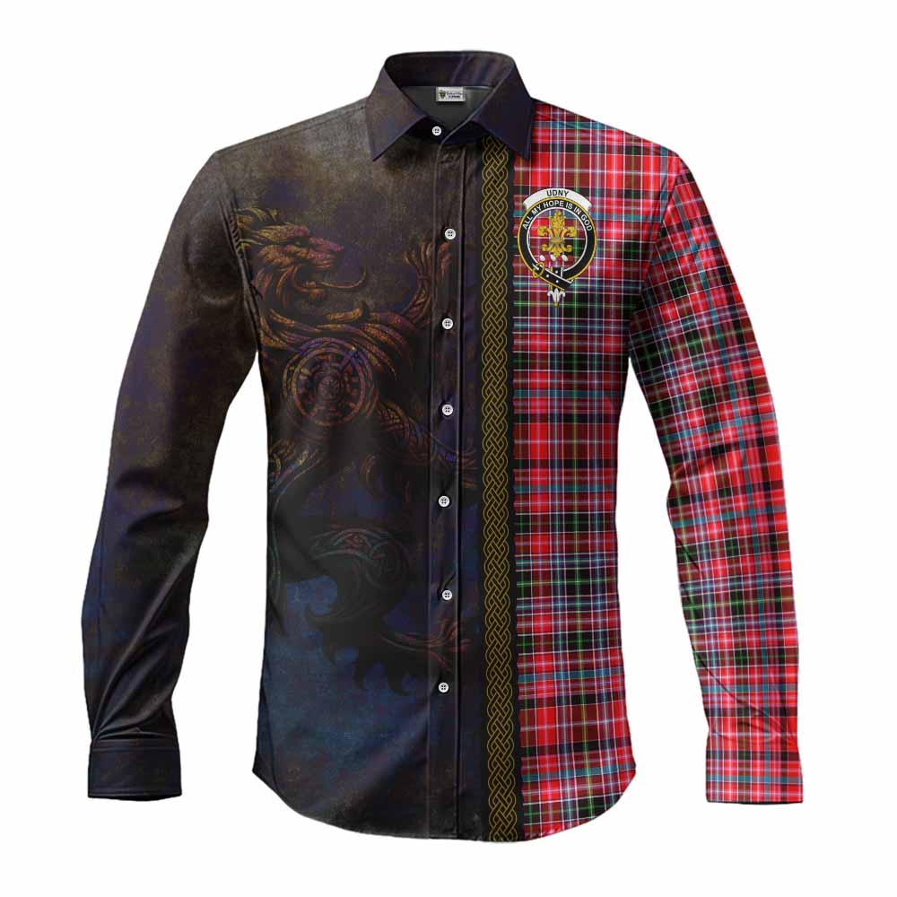 Tartan Vibes Clothing Udny Tartan Family Crest Long Sleeve Button Shirt Alba Gu Brath Be Brave Lion Ancient Style