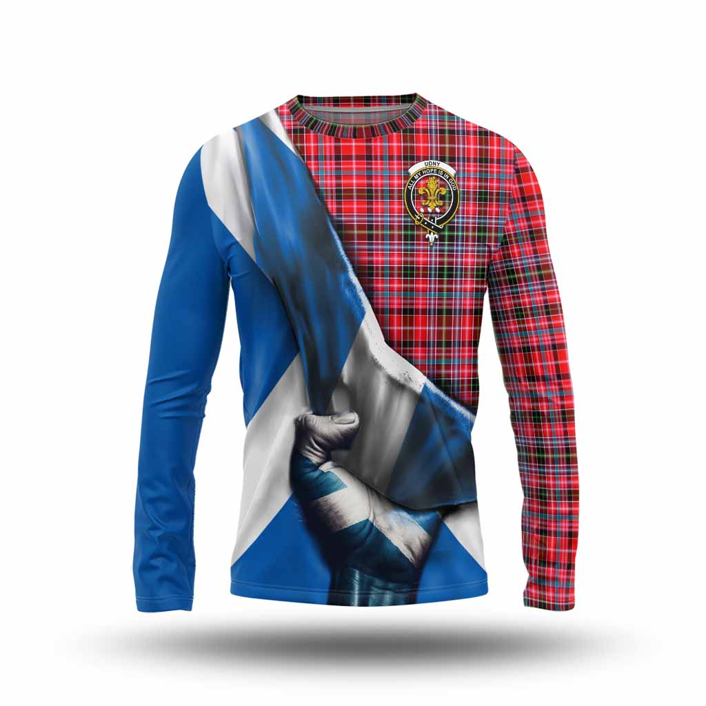 Tartan Vibes Clothing Udny Tartan Long Sleeve T-Shirt with Family Crest Scotland Patriotic Style