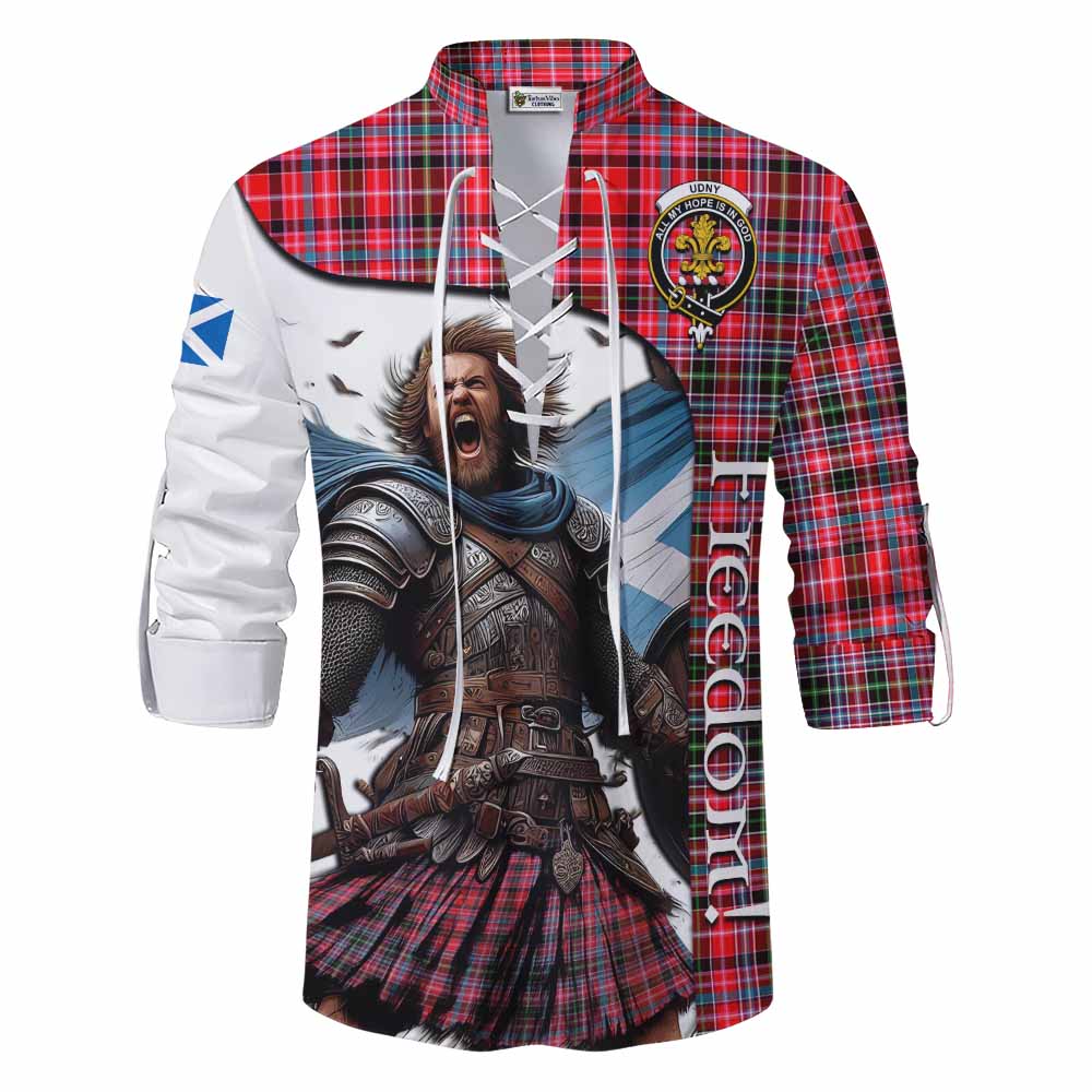 Tartan Vibes Clothing Udny Crest Tartan Ghillie Kilt Shirt Inspired by the Freedom of Scottish Warrior