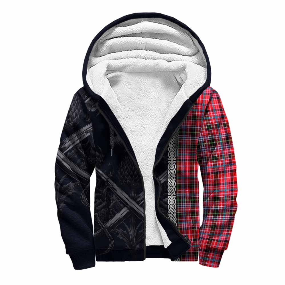 Tartan Vibes Clothing Udny Tartan Sherpa Hoodie with Family Crest Cross Sword Thistle Celtic Vibes