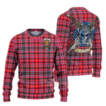 Tartan Vibes Clothing Udny Tartan Knitted Sweater with Family Crest Celtic Skull Style