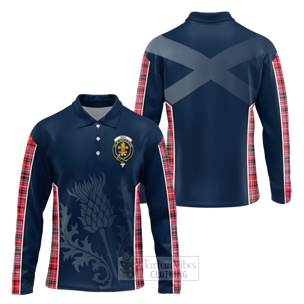 Tartan Vibes Clothing Udny Tartan Long Sleeve Polo Shirt with Family Crest and Scottish Thistle Vibes Sport Style