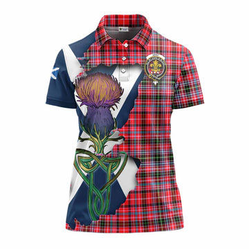 Tartan Vibes Clothing Udny Tartan Family Crest Women's Polo Shirt Scottish Thistle Celtic Inspired