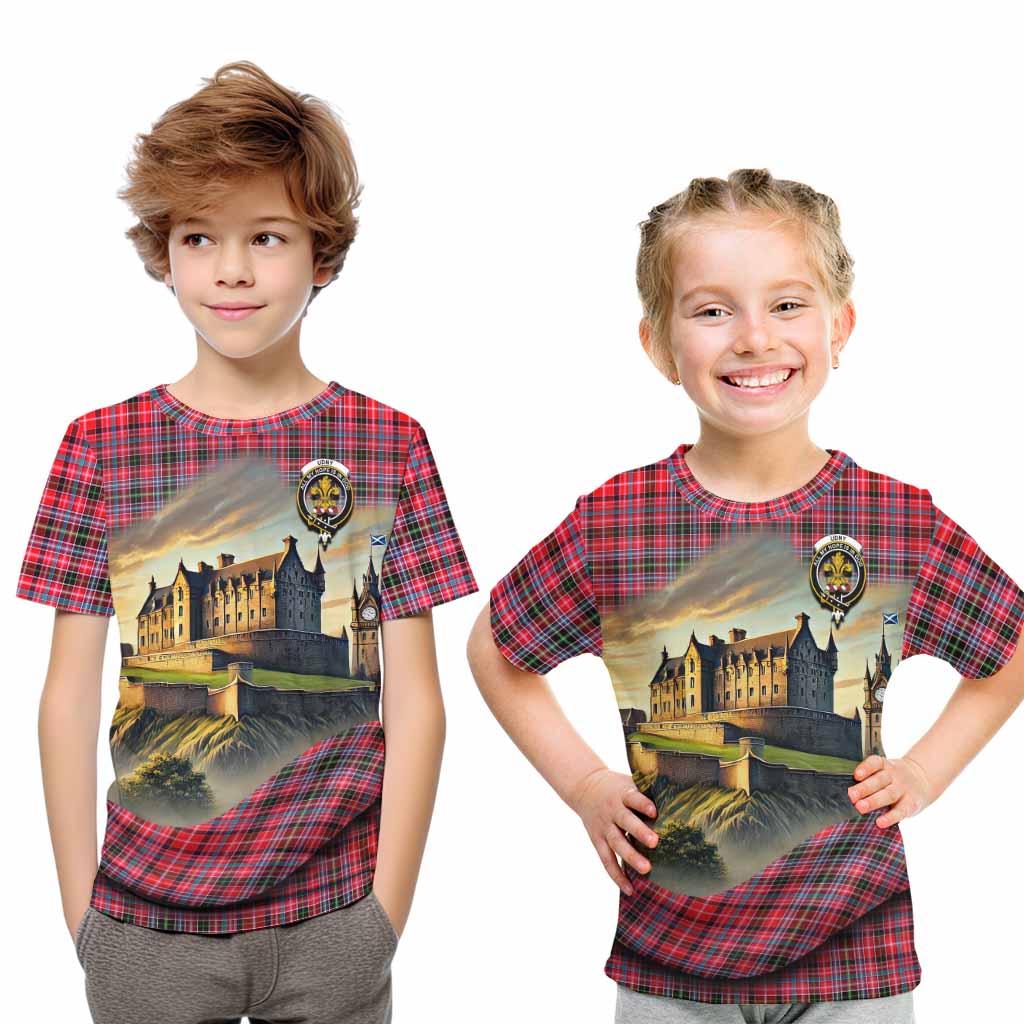 Tartan Vibes Clothing Udny Tartan Family Crest Kid T-Shirt with Scottish Ancient Castle Style