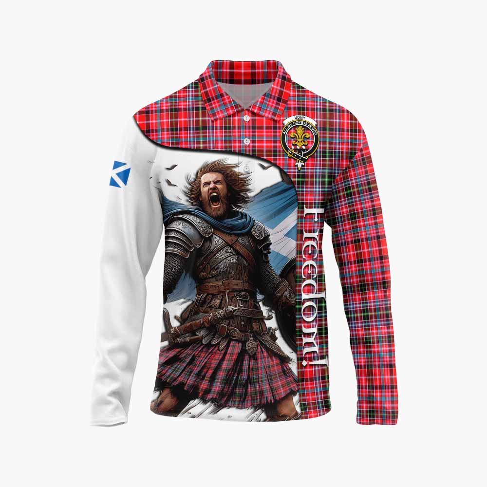 Tartan Vibes Clothing Udny Crest Tartan Long Sleeve Polo Shirt Inspired by the Freedom of Scottish Warrior