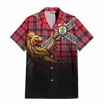 Tartan Vibes Clothing Udny Crest Tartan Short Sleeve Button Shirt with Golden Lion Emblem Celtic Style