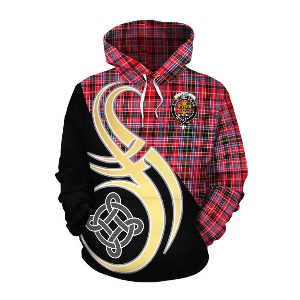 Tartan Vibes Clothing Udny Tartan Cotton Hoodie with Family Crest and Celtic Symbol Style