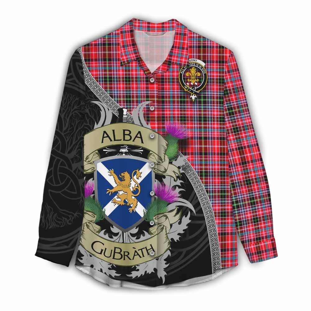 Tartan Vibes Clothing Udny Tartan Family Crest Women's Casual Shirt Lion Rampant Royal Thistle Shield Celtic Inspired