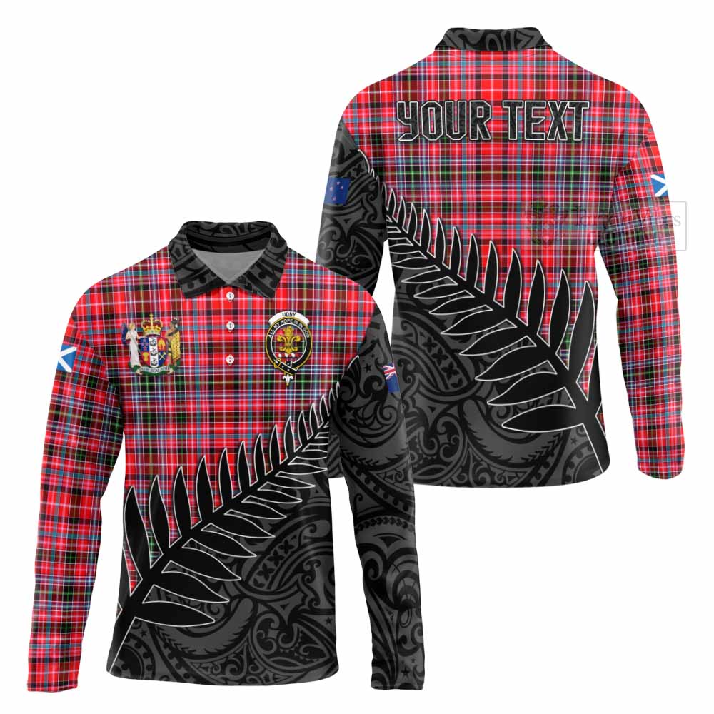 Tartan Vibes Clothing Udny Crest Tartan Long Sleeve Polo Shirt with New Zealand Silver Fern Half Style