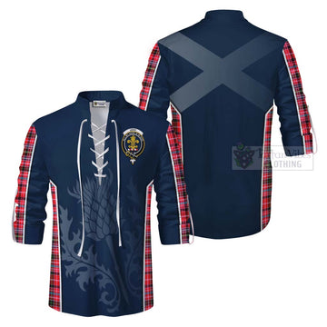 Tartan Vibes Clothing Udny Tartan Ghillie Kilt Shirt with Family Crest and Scottish Thistle Vibes Sport Style