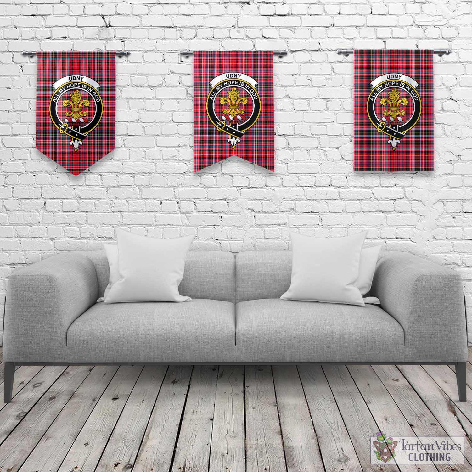 Udny Tartan Gonfalon, Tartan Banner with Family Crest Rectangle - Tartan Vibes Clothing