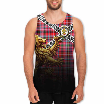 Tartan Vibes Clothing Udny Crest Tartan Men's Tank Top with Golden Lion Emblem Celtic Style