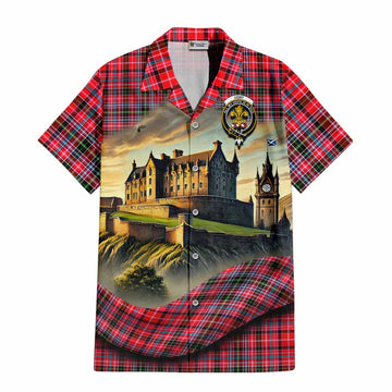 Tartan Vibes Clothing Udny Tartan Family Crest Short Sleeve Button Shirt with Scottish Ancient Castle Style