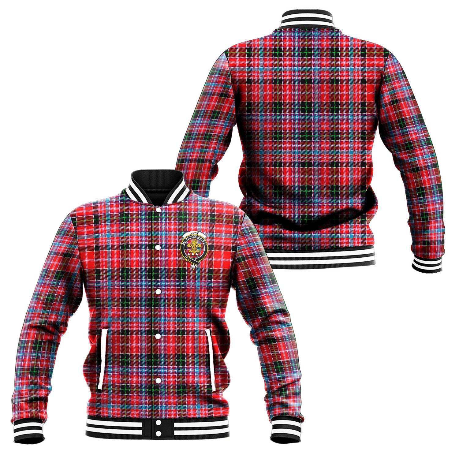 Udny Tartan Baseball Jacket with Family Crest Unisex - Tartan Vibes Clothing