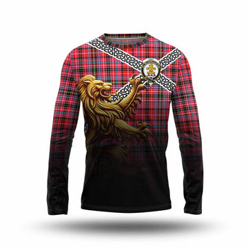 Tartan Vibes Clothing Udny Crest Tartan Long Sleeve T-Shirt with Golden Lion Emblem Celtic Style
