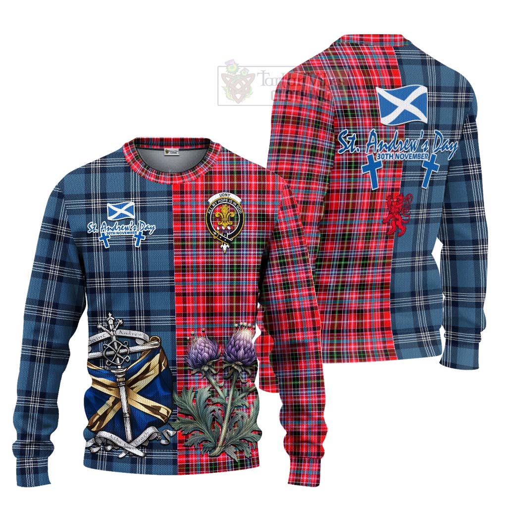 Tartan Vibes Clothing Udny Tartan Knitted Sweater Happy St. Andrew's Day Half Tartan Style