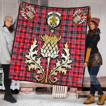 Tartan Vibes Clothing Udny Tartan Quilt with Family Crest and Golden Thistle Style
