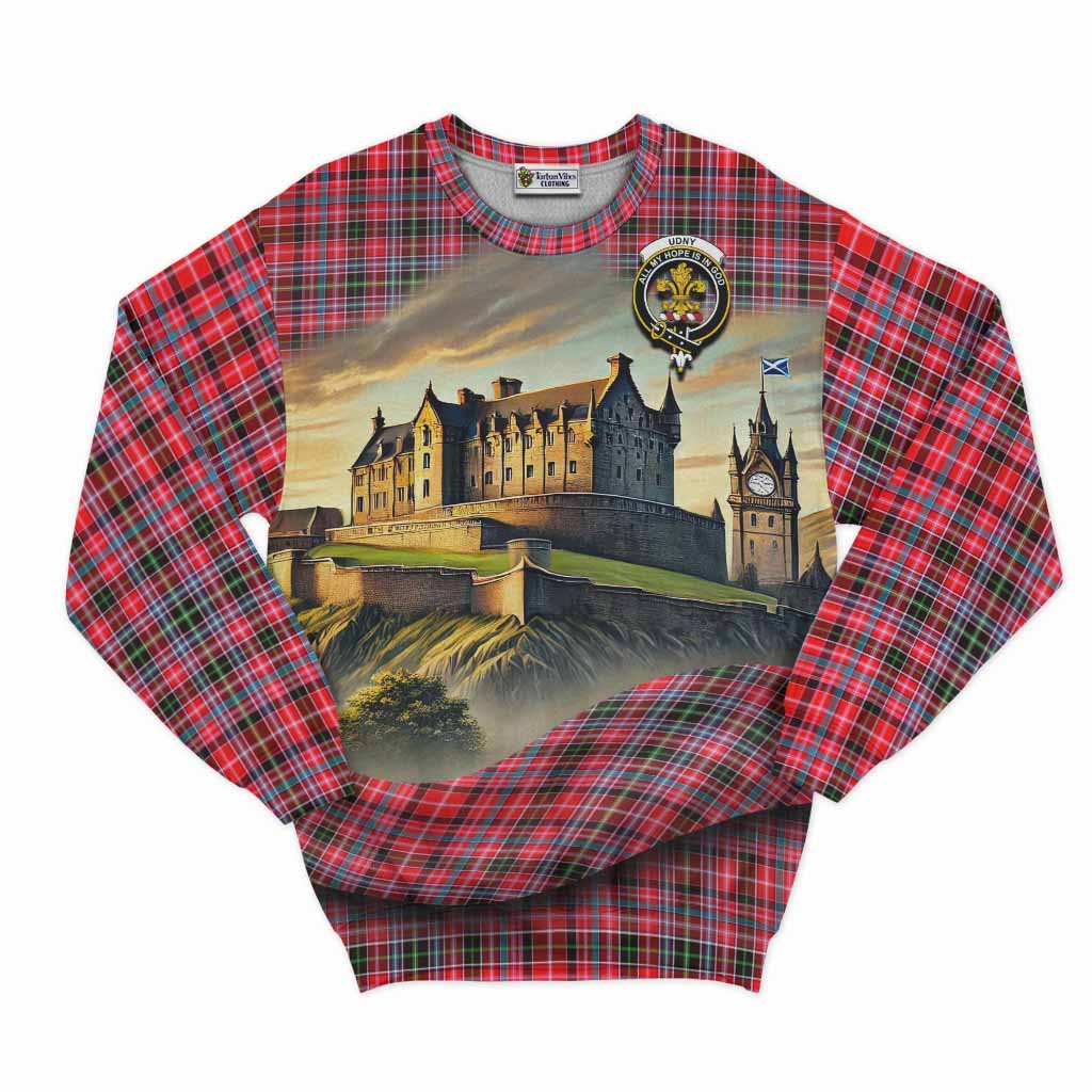 Tartan Vibes Clothing Udny Tartan Family Crest Sweatshirt with Scottish Ancient Castle Style
