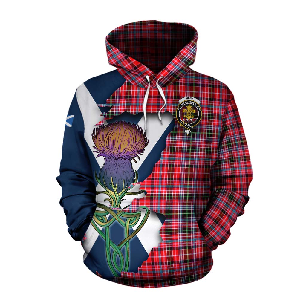 Tartan Vibes Clothing Udny Tartan Family Crest Cotton Hoodie Scottish Thistle Celtic Inspired