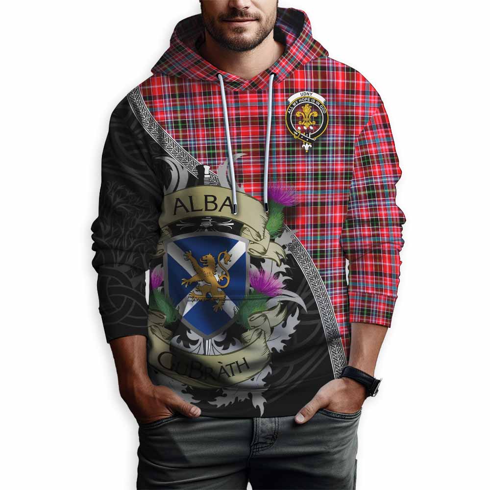Tartan Vibes Clothing Udny Tartan Family Crest Hoodie Lion Rampant Royal Thistle Shield Celtic Inspired