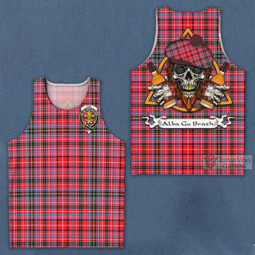 Tartan Vibes Clothing Udny Tartan Men's Tank Top with Family Crest and Bearded Skull Holding Bottles of Whiskey