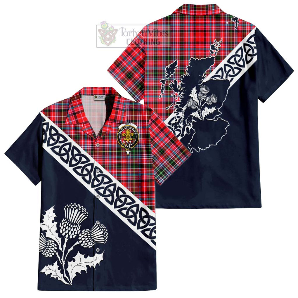 Tartan Vibes Clothing Udny Tartan Short Sleeve Button Shirt Featuring Thistle and Scotland Map