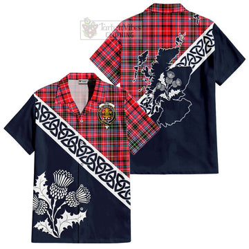 Tartan Vibes Clothing Udny Tartan Short Sleeve Button Shirt Featuring Thistle and Scotland Map