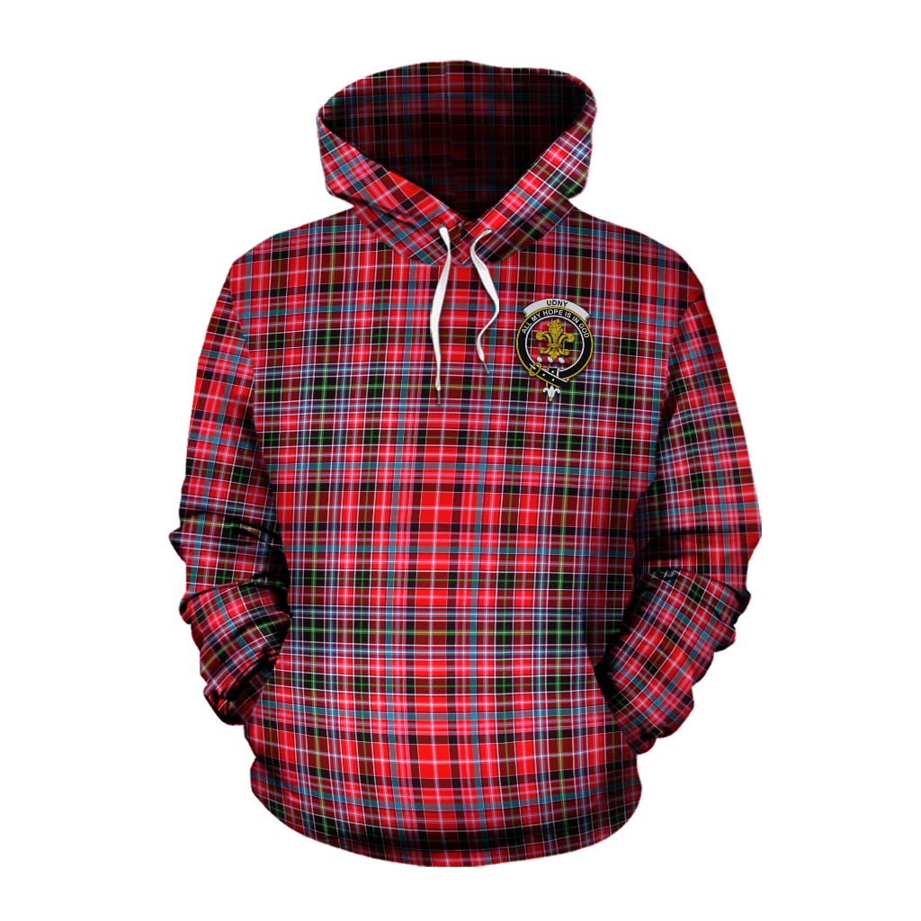 Tartan Vibes Clothing Udny Tartan Cotton Hoodie with Family Crest Celtic Skull Style