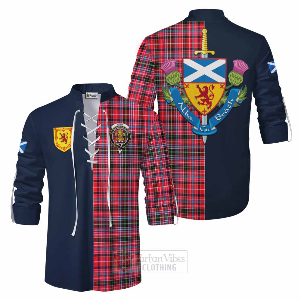 Udny Tartan Ghillie Kilt Shirt Alba with Scottish Lion Royal Arm Half Style