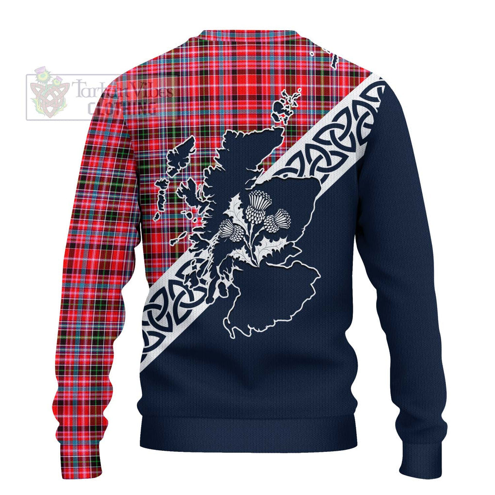 Tartan Vibes Clothing Udny Tartan Knitted Sweater Featuring Thistle and Scotland Map