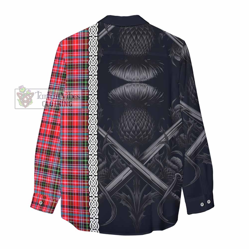 Tartan Vibes Clothing Udny Tartan Women's Casual Shirt with Family Crest Cross Sword Thistle Celtic Vibes