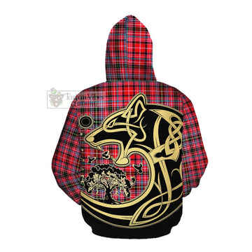 Tartan Vibes Clothing Udny Tartan Cotton Hoodie with Family Crest Celtic Wolf Style