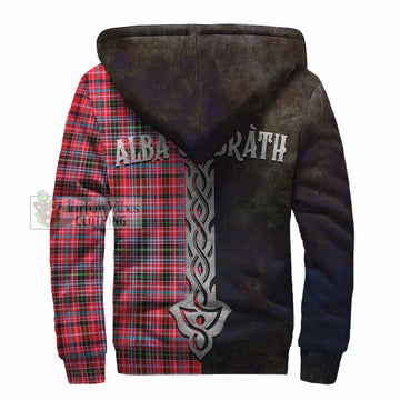 Tartan Vibes Clothing Udny Tartan Family Crest Sherpa Hoodie Alba Gu Brath Be Brave Lion Ancient Style