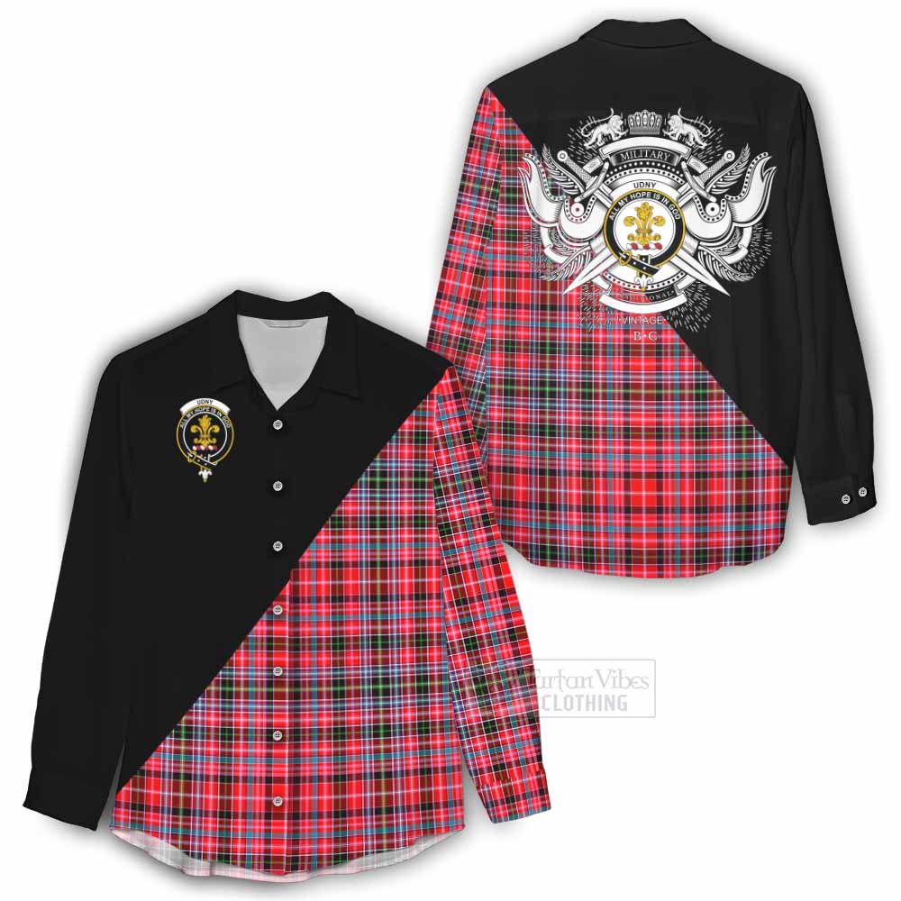 Tartan Vibes Clothing Udny Tartan Women's Casual Shirt with Family Crest and Military Logo Style
