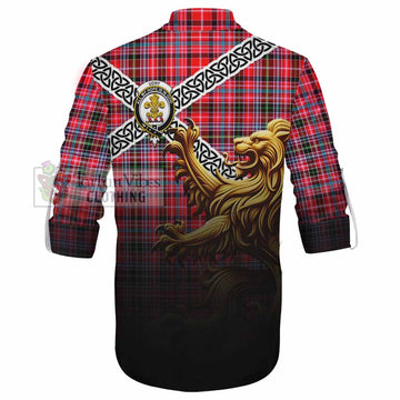 Tartan Vibes Clothing Udny Crest Tartan Ghillie Kilt Shirt with Golden Lion Emblem Celtic Style