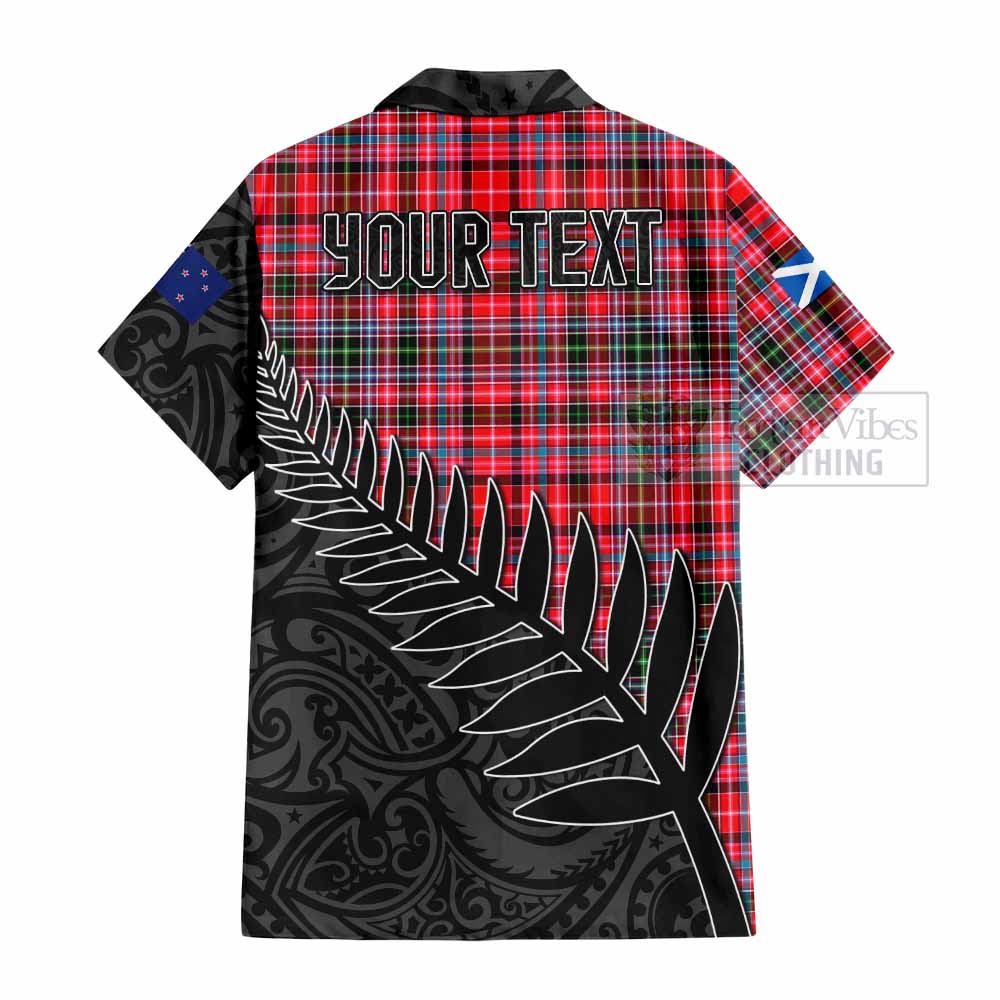 Tartan Vibes Clothing Udny Crest Tartan Short Sleeve Button Shirt with New Zealand Silver Fern Half Style