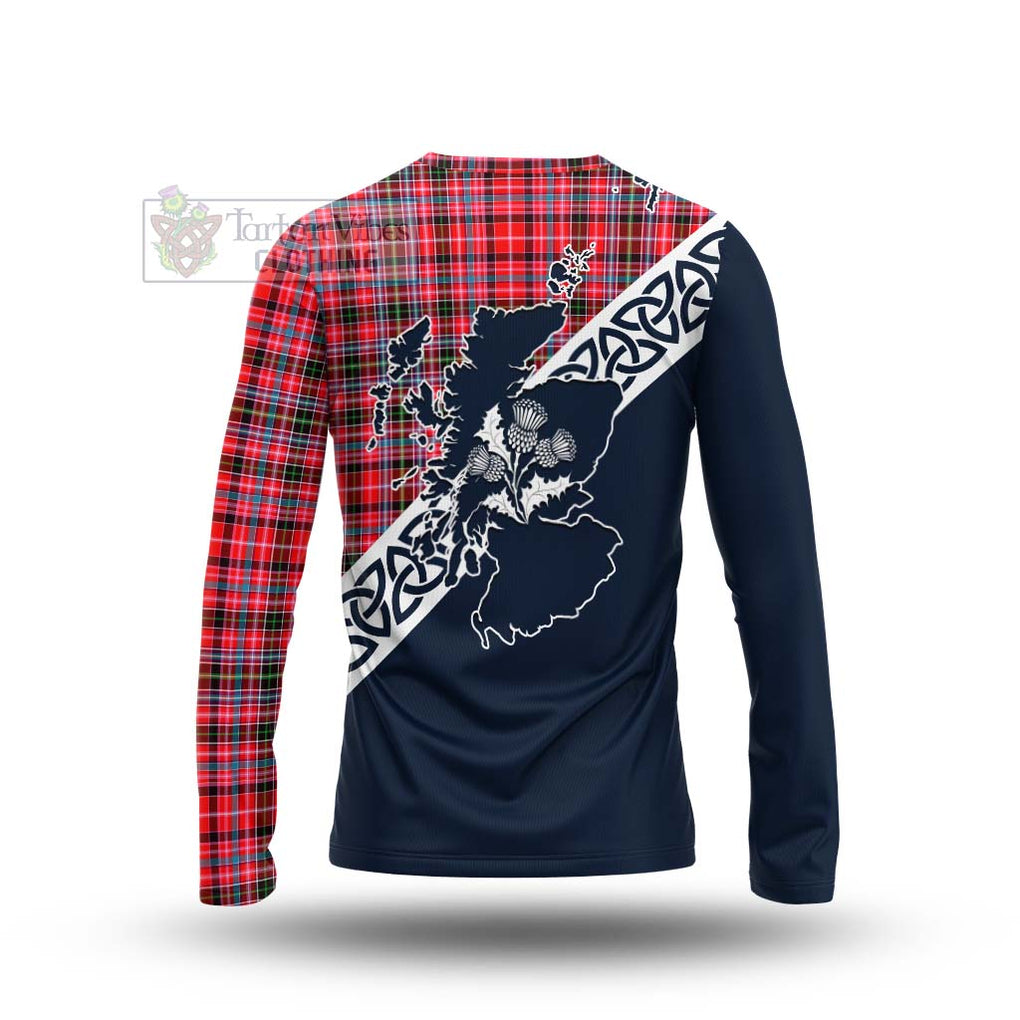 Tartan Vibes Clothing Udny Tartan Long Sleeve T-Shirt Featuring Thistle and Scotland Map