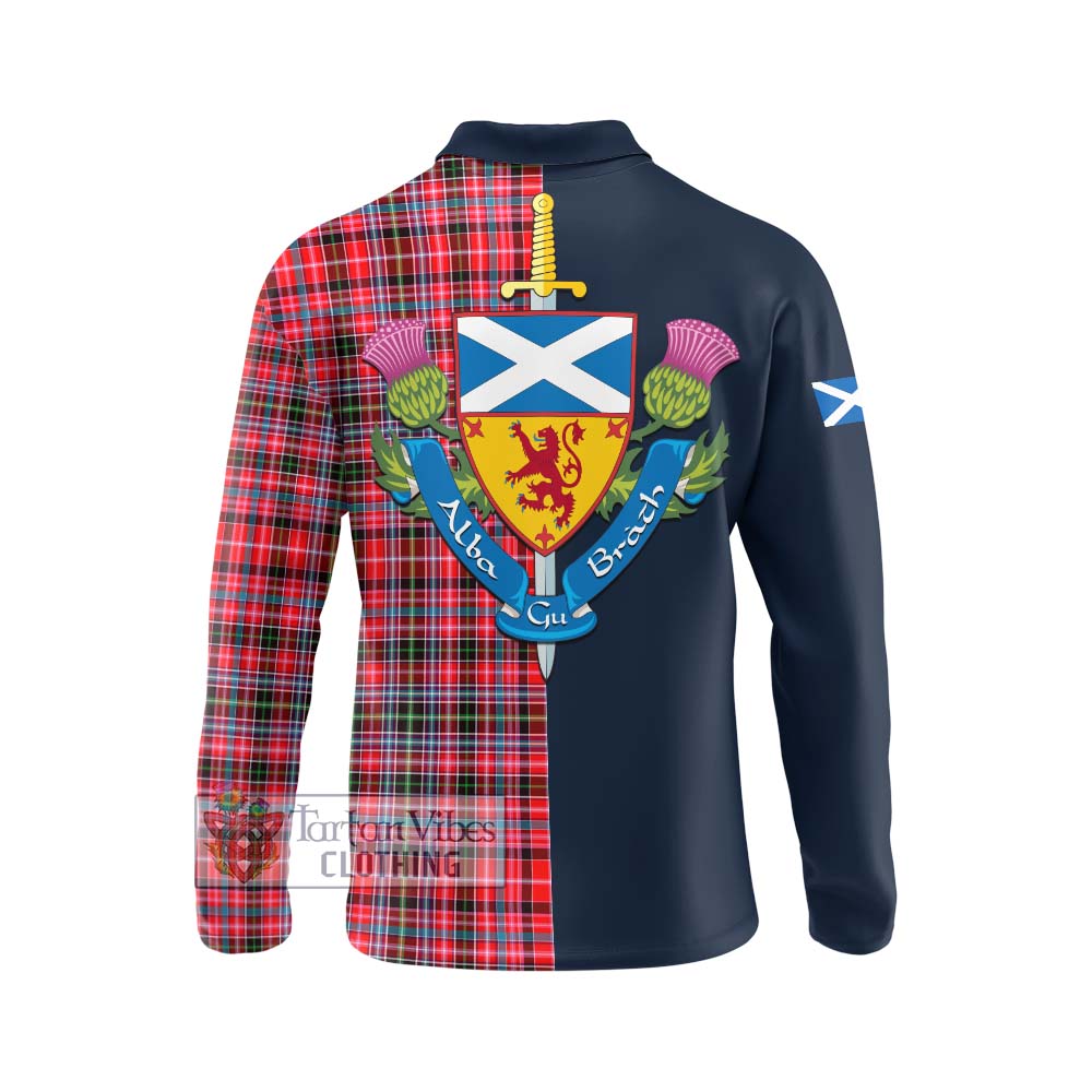 Tartan Vibes Clothing Udny Tartan Long Sleeve Polo Shirt with Scottish Lion Royal Arm Half Style