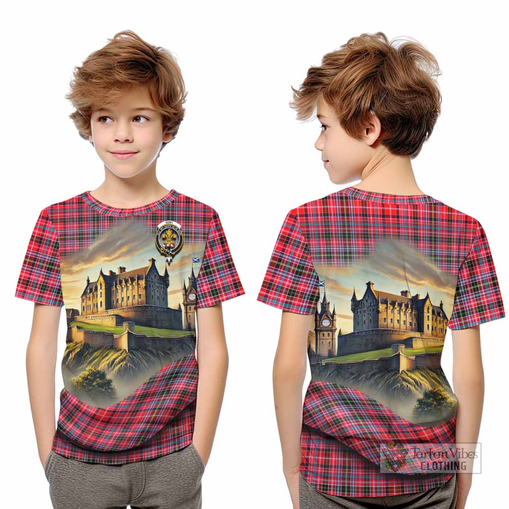 Tartan Vibes Clothing Udny Tartan Family Crest Kid T-Shirt with Scottish Ancient Castle Style