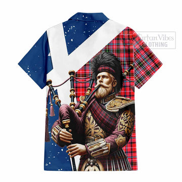 Tartan Vibes Clothing Udny Tartan Short Sleeve Button Shirt with Family Crest Scottish Bagpiper Vibes