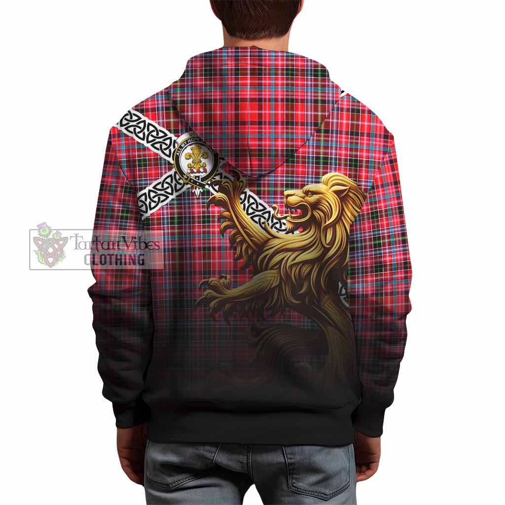 Tartan Vibes Clothing Udny Crest Tartan Hoodie with Golden Lion Emblem Celtic Style