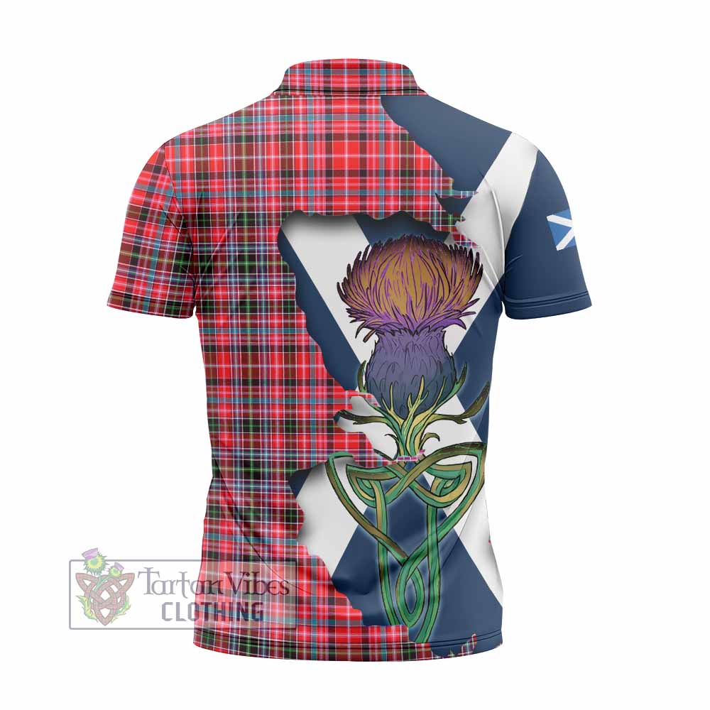 Tartan Vibes Clothing Udny Tartan Family Crest Zipper Polo Shirt Scottish Thistle Celtic Inspired