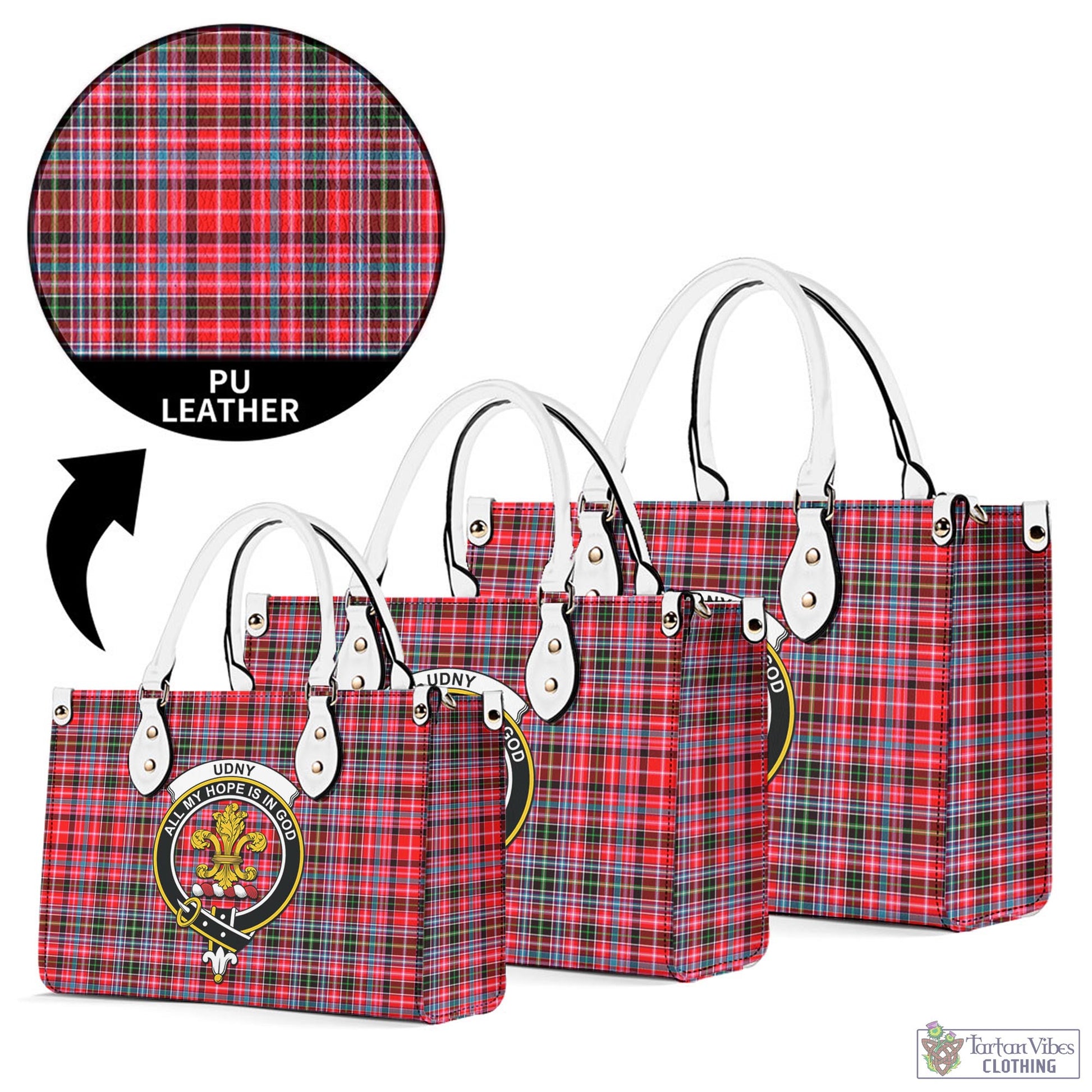 Tartan Vibes Clothing Udny Tartan Luxury Leather Handbags with Family Crest