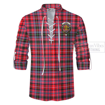 Tartan Vibes Clothing Udny Tartan Ghillie Kilt Shirt with Family Crest and Bearded Skull Holding Bottles of Whiskey