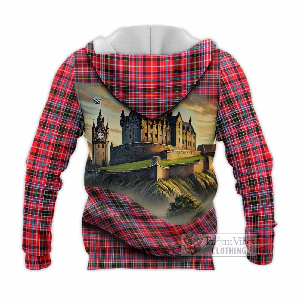Tartan Vibes Clothing Udny Tartan Family Crest Knitted Hoodie with Scottish Ancient Castle Style