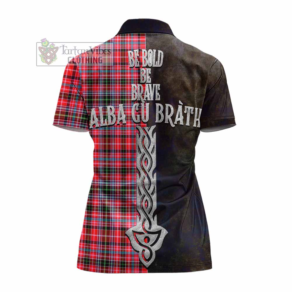 Tartan Vibes Clothing Udny Tartan Family Crest Women's Polo Shirt Alba Gu Brath Be Brave Lion Ancient Style