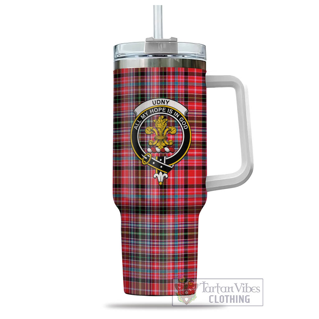 Udny Tartan Tumbler with Handle with Family Crest - Tartan Vibes Clothing