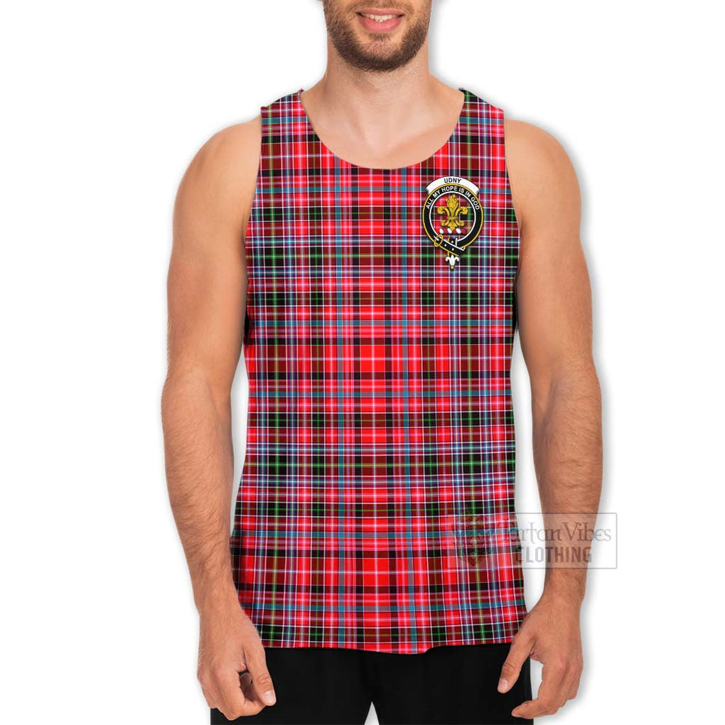 Tartan Vibes Clothing Udny Tartan Men's Tank Top with Family Crest and Bearded Skull Holding Bottles of Whiskey