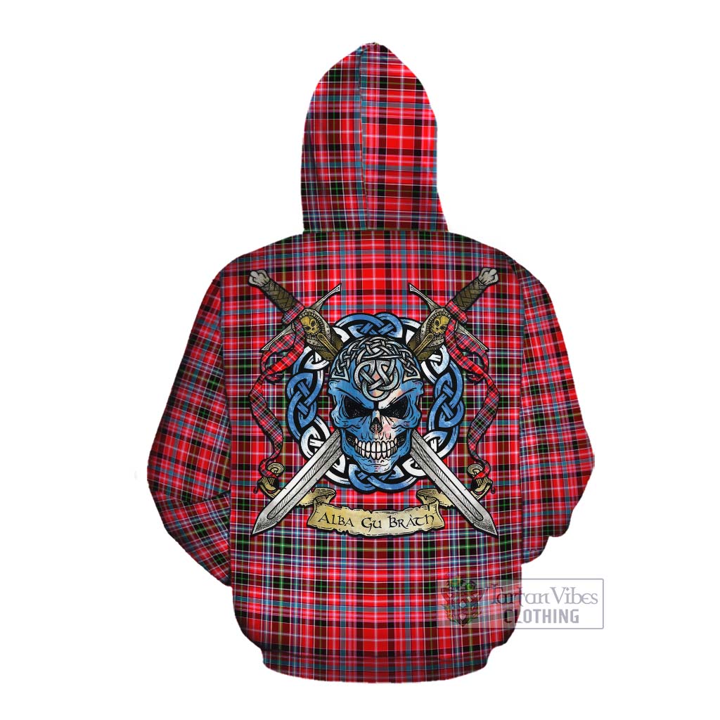 Tartan Vibes Clothing Udny Tartan Cotton Hoodie with Family Crest Celtic Skull Style