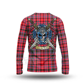 Tartan Vibes Clothing Udny Tartan Long Sleeve T-Shirt with Family Crest Celtic Skull Style
